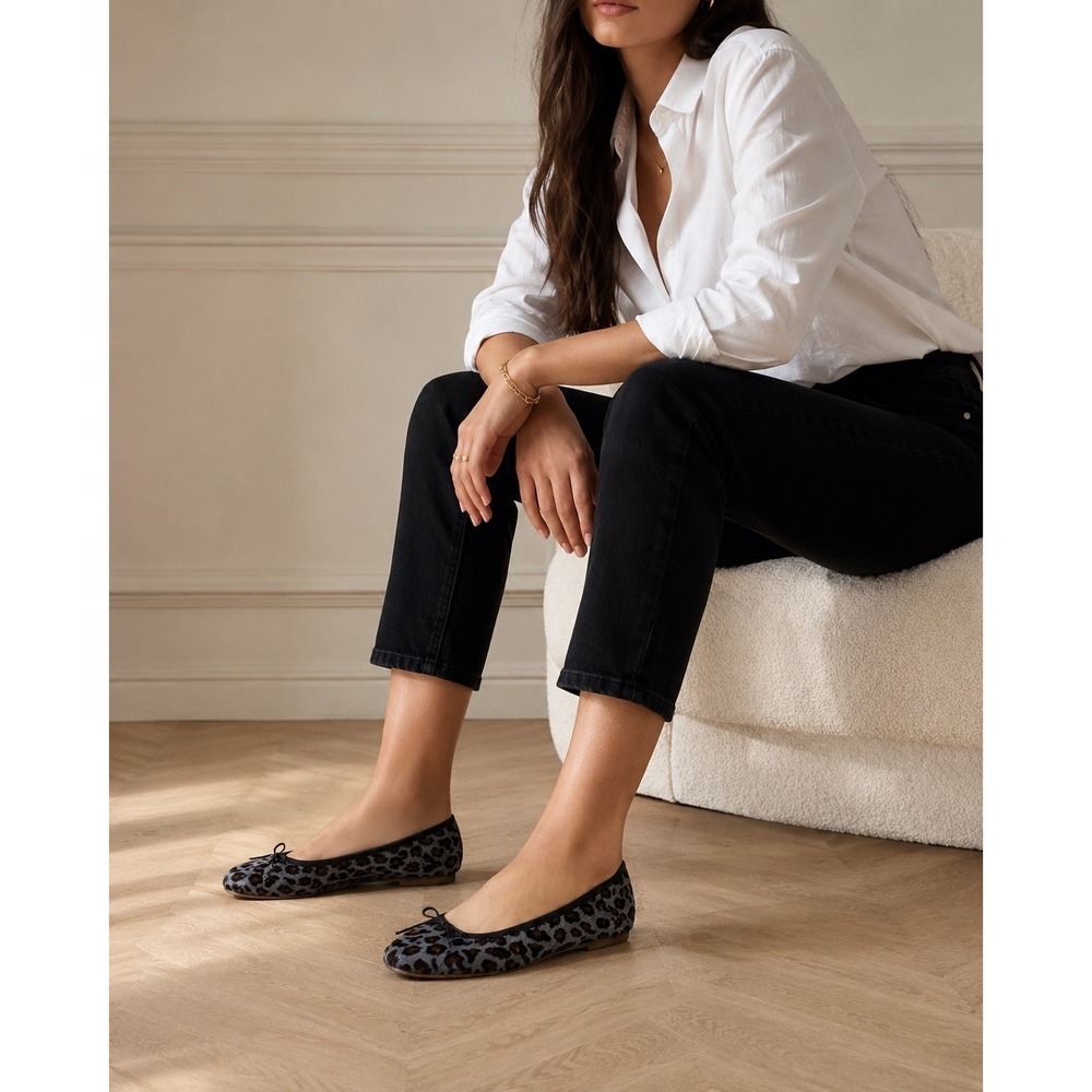 Anniel Grey Leopard Calf Hair Ballet Flats Made in Italy Size 39